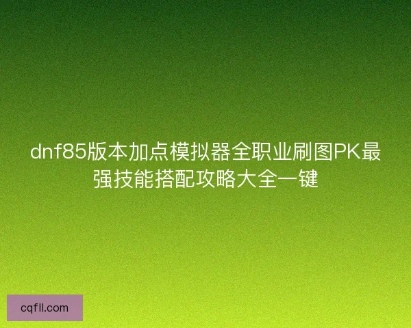 dnf85版本加点模拟器全职业刷图PK最强技能搭配攻略大全一键